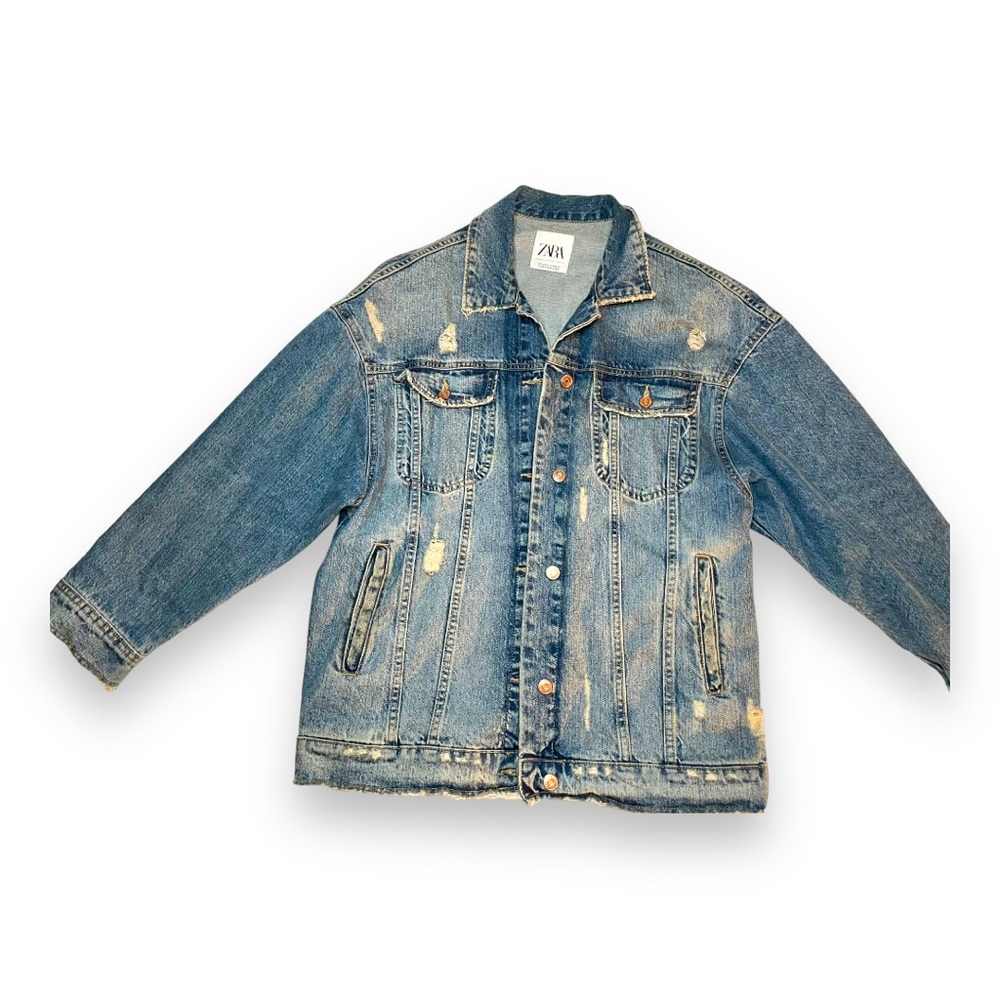 Zara Oversized Distressed Denim Jacket (Size M)